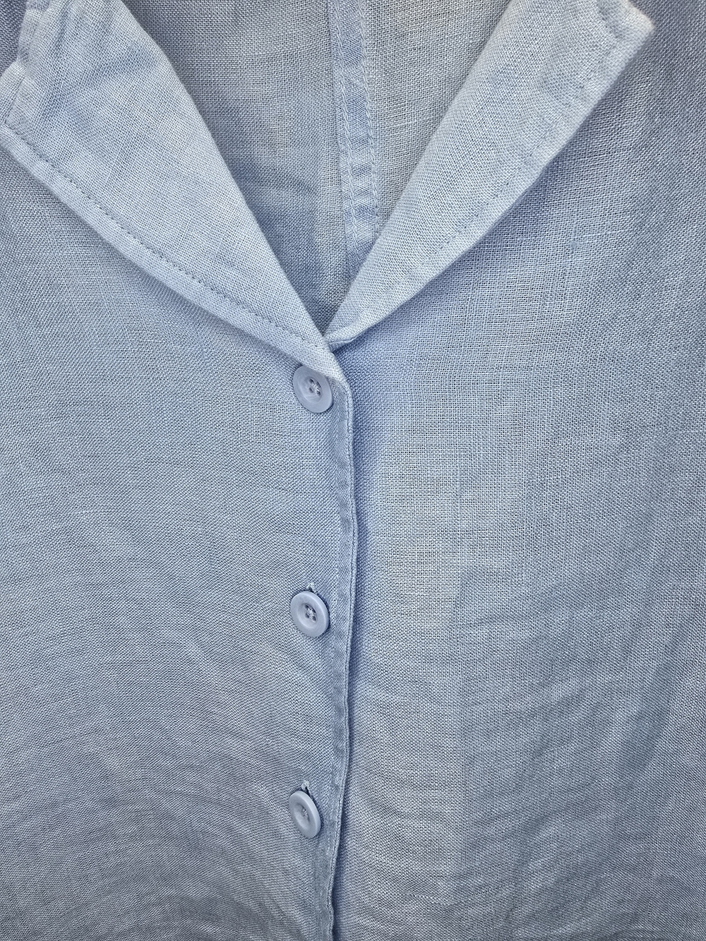 Elie Tahari 100% Linen Short Sleeve Button-Down Crop Shirt - Sky Blue (Size S) - Picture 8 of 8